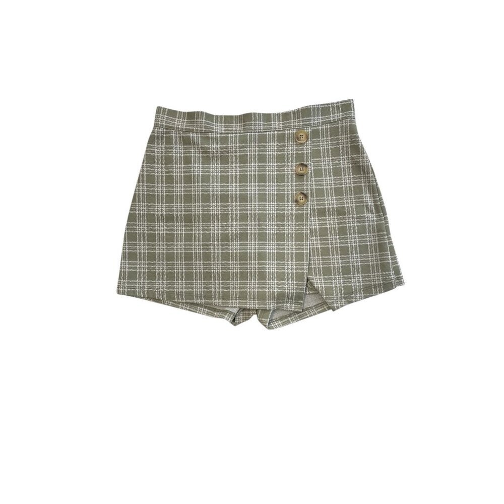 Altard State Womens Green Plaid High-Waist Skort With Button Details Large